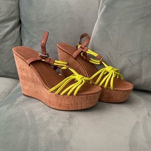 Coach Neon Yellow Wedges